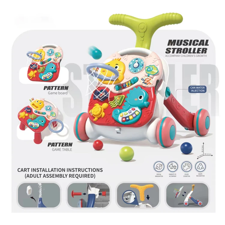 Kids Play Center Activity Table Multifunctional Push Stroller Toy Baby Walker Sit To Stand 2 In 1 Baby Walker