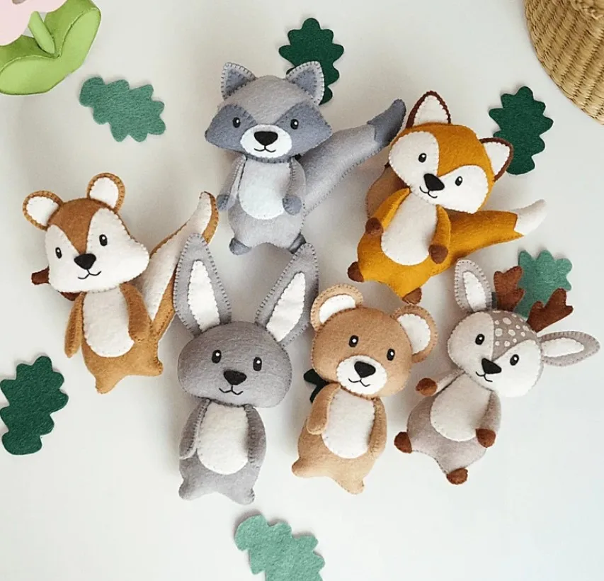 Лесные войлочные игрушки животные декор для детской комнаты лисица медведь олень заяц