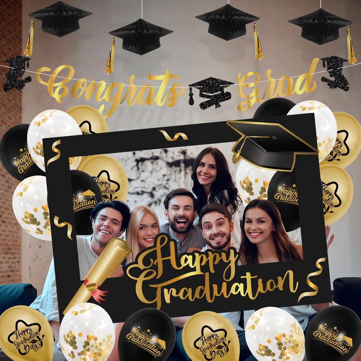 35PCS Party set Paper banner Garland Photo props Photo Frame Latex Confetti Balloons For Graduation Party Decoration