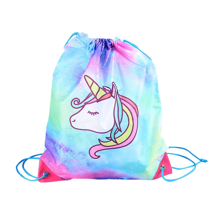 Insulated laminated Color printing reusable folding pp non woven 420D Waterproof Nylon Drawstring shopping grocery ba