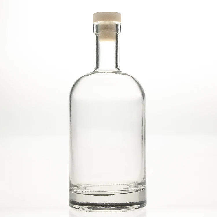 Customized 100ml 200ml 375ml 500ml 750ml 1000ml Empty Round Wine Glass Vodka Bottle With Wooden Cork