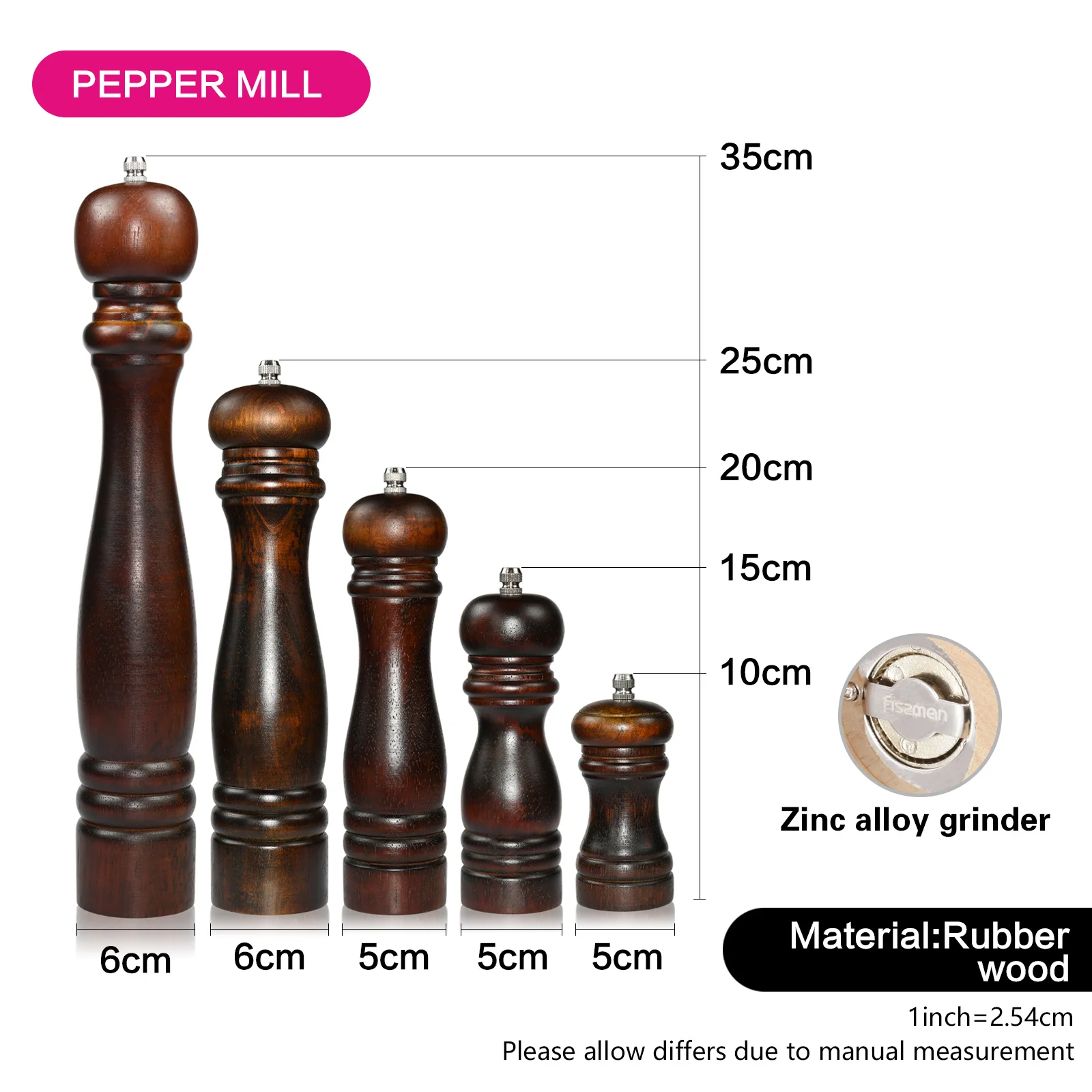 FISSMAN Pepper Mill Rubber Kitchen UtensilStainless Steel Grinder High Quality Tools Wood Manual Salt Grinder Pepper Mil