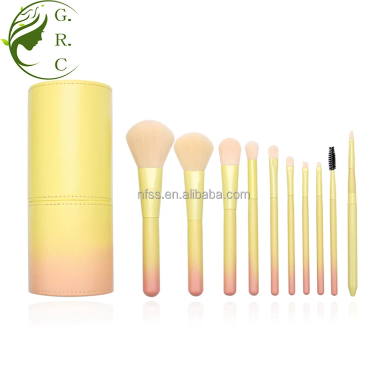 Novel Design Low Price Beauty Makeup Tools Cosmetic Brushes 10Pcs Color Changing Make Up Brush Set With Holder Bucket Case Bag