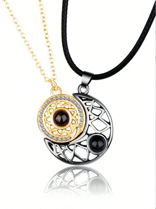 Couple Necklace Magnetic Suction Projection Stone Creative Attraction Sun Moon Pendant Necklace