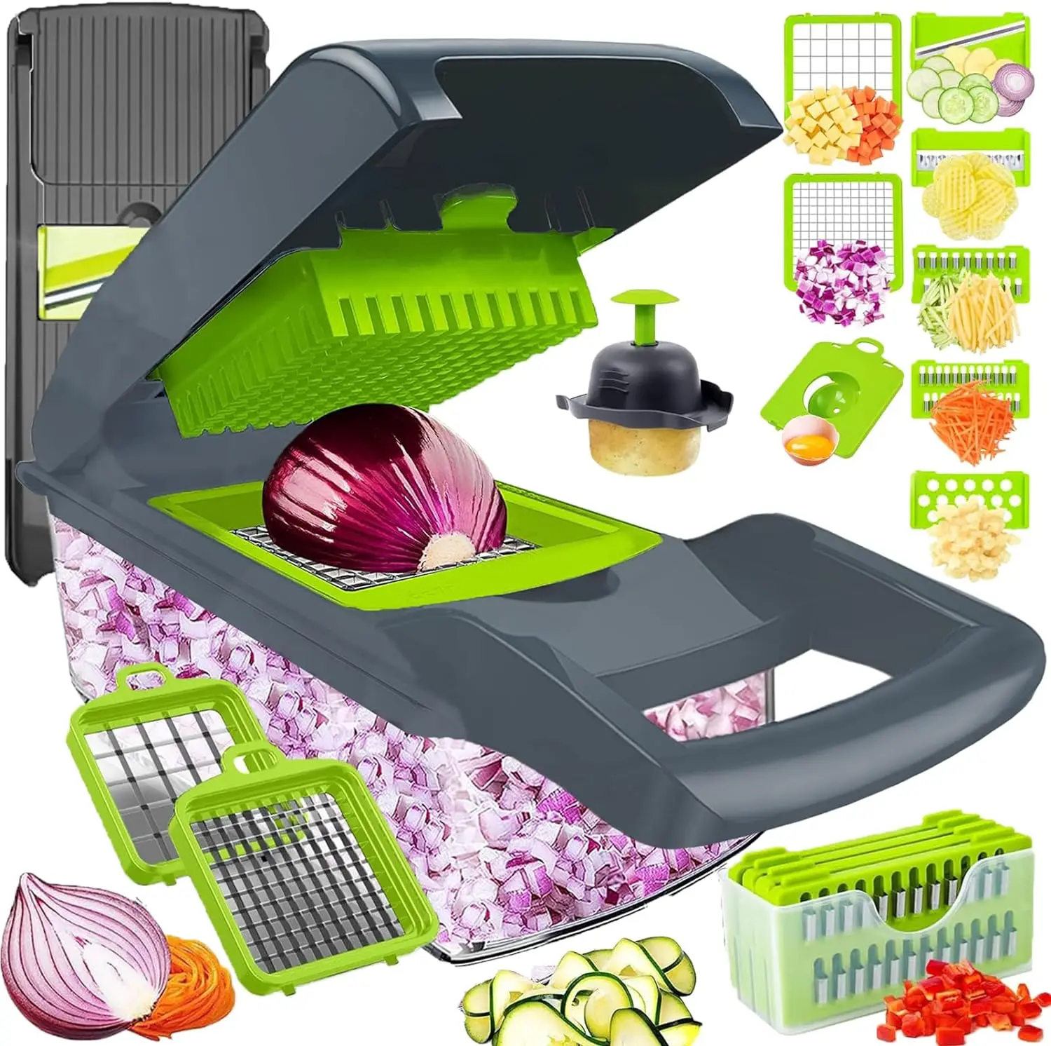 Vegetable Chopper Upgraded 16 in 1 Mandoline Vegetable Slicer Dicer Kitchen Gadgets Sets with Container
