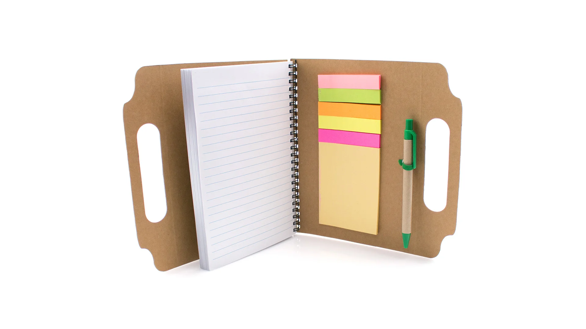 ECO FRIENDLY PROMOTIONAL SPIRAL KRAFT PAPER COVER STICKY NOTEPAD STATIONERY SET FOR OFFICE SUPPLYING