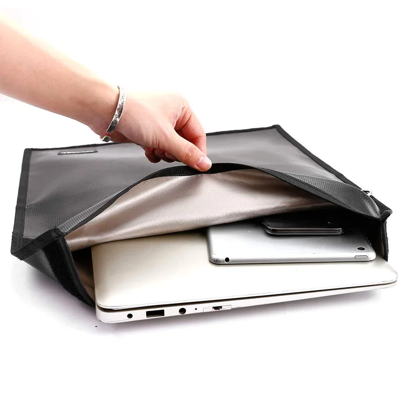 Extra Large Fireproof Waterproof Signal Blocking Bag Gps Rfid Shielding Blocking Fabric Faraday Bag For Laptops Tablets Car Keys