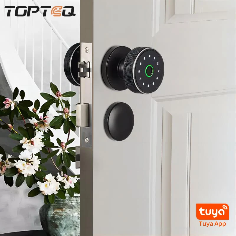 2023 High Quality European Style Cylinder Smart Fingerprint Password Knob Door Lock Round Handle Door Lock