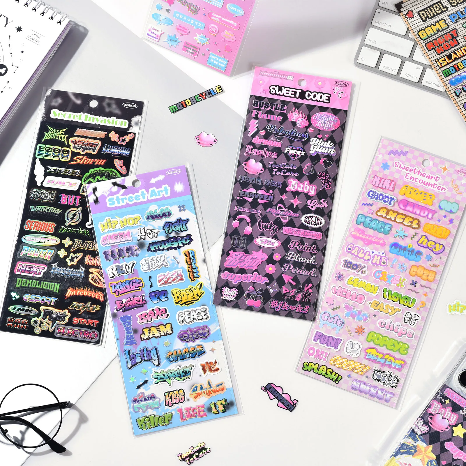 Korean Material Stickers Character Password Guka Sticker Korean Style English Letter Handbook DIY Decoration Material Sticker