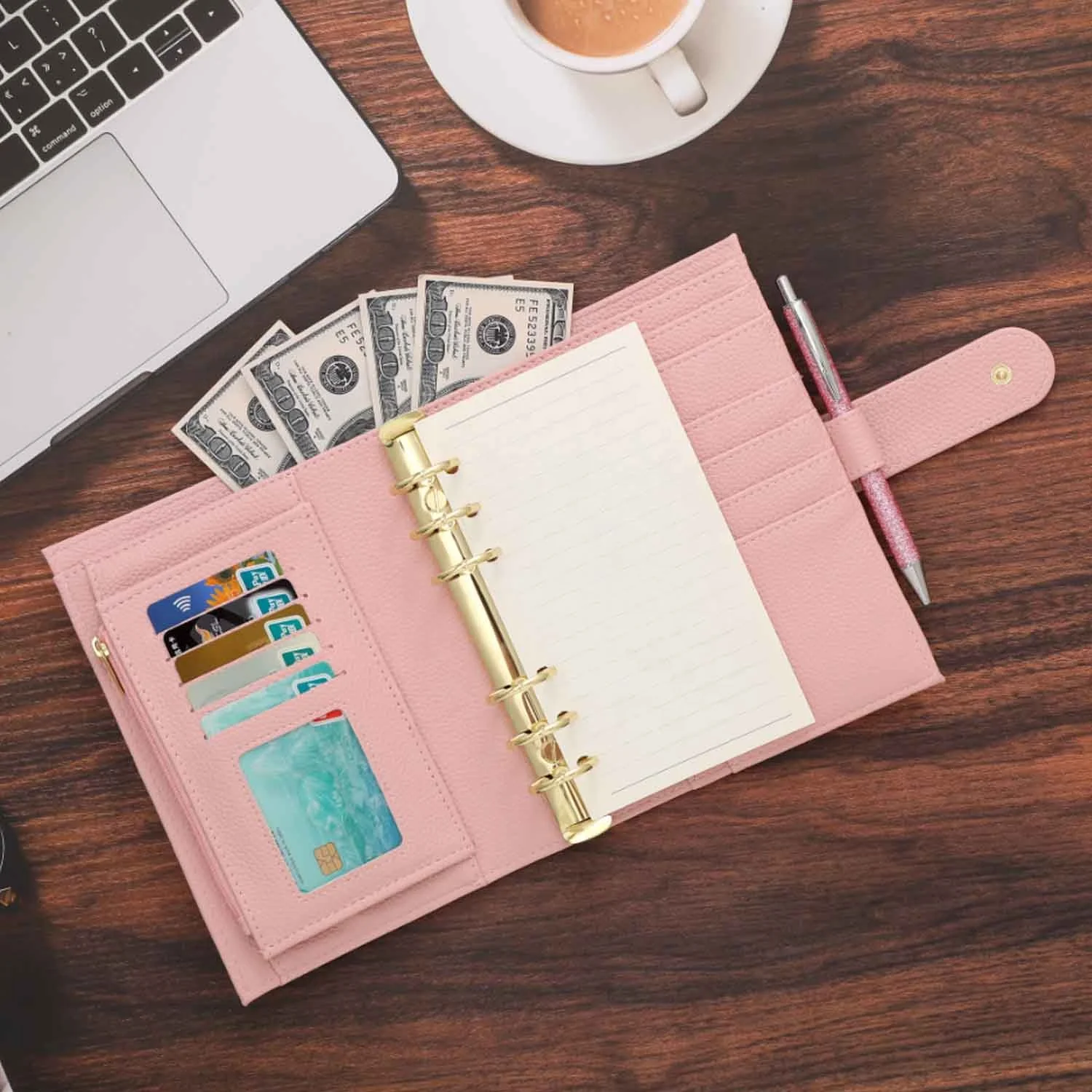 Hongbo Best Selling Christmas/Office/School Gift 13-Color Gold A6 Soft Litchi Leather Budget Binder Planner Wallet with Custom