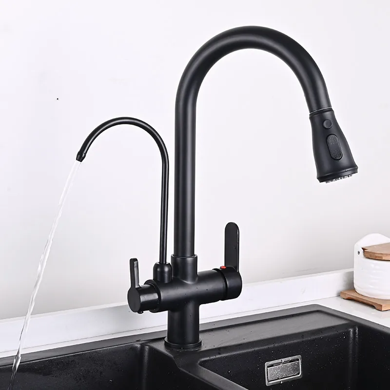 Kitchen Faucet Brass Body 2 Handles for Drinking Water 3 Way Modern Faucet Chrome Alloy Contemporary Ceramic Kitchen Tap Brushed