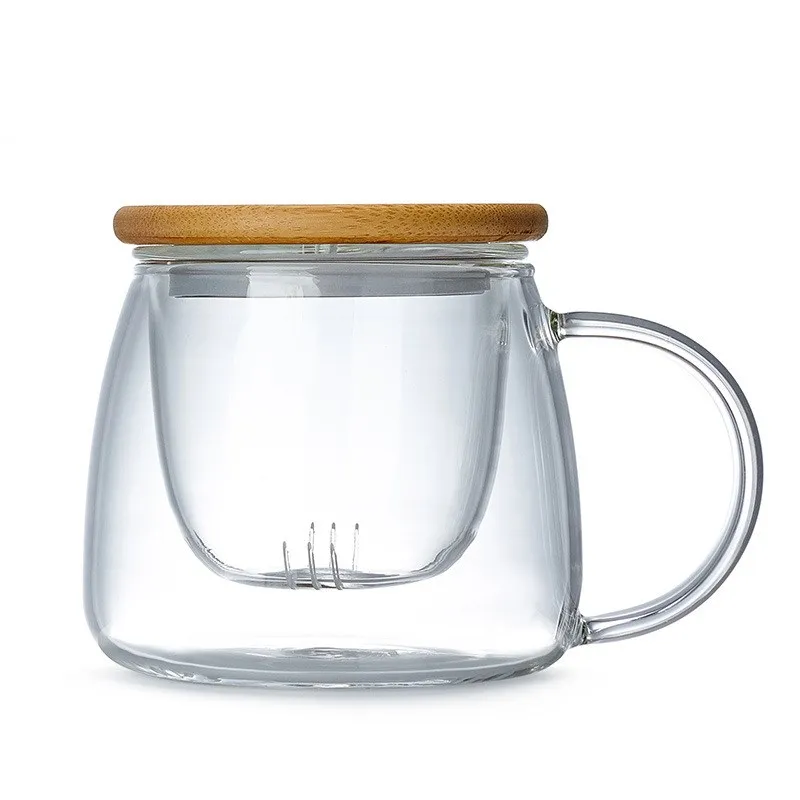 Top quality heat resistant double wall glass coffee tea cup with handle