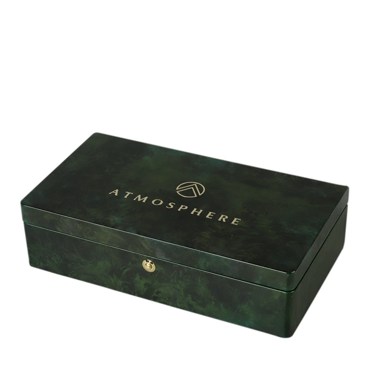 Word Display Watch Dark Green Packaging Gift Case Wooden Packaging Jewelry Boxes Multifunctional Area Custom Logo Metal Wood Box