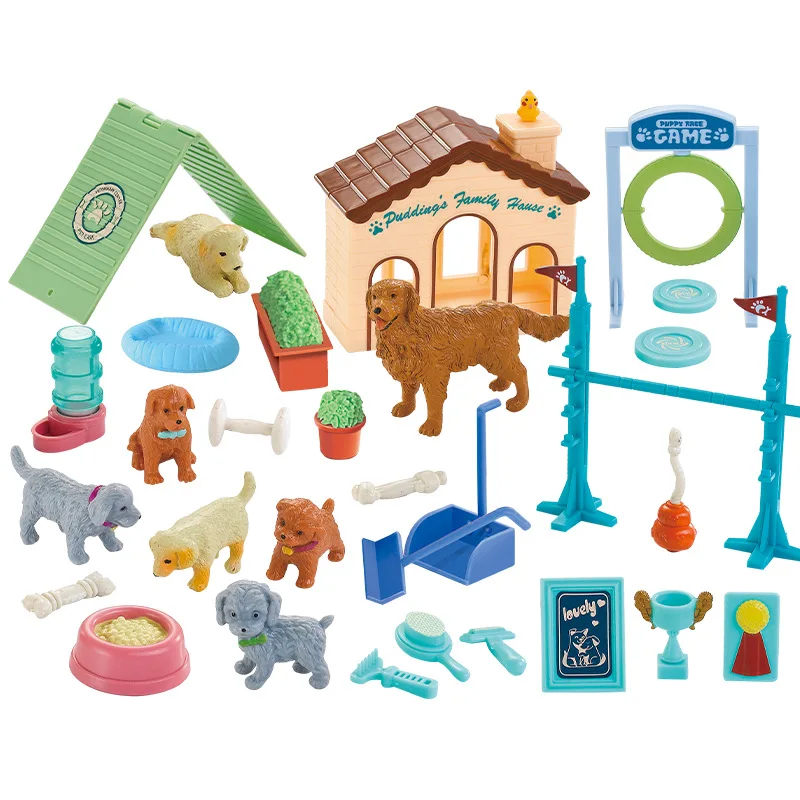 Wholesale Children portable plastic cage kids pretend play care tool feeding plush toy pet doctor simulation dog house TOY