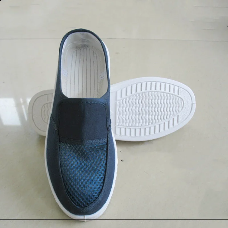 YP-N12 Anti-Static Safety Shoes/Workshop Medical PVC Sole Antistatic Stripe Cleanroom Shoes/Blue ESD Canvas Net Vamp Shoes
