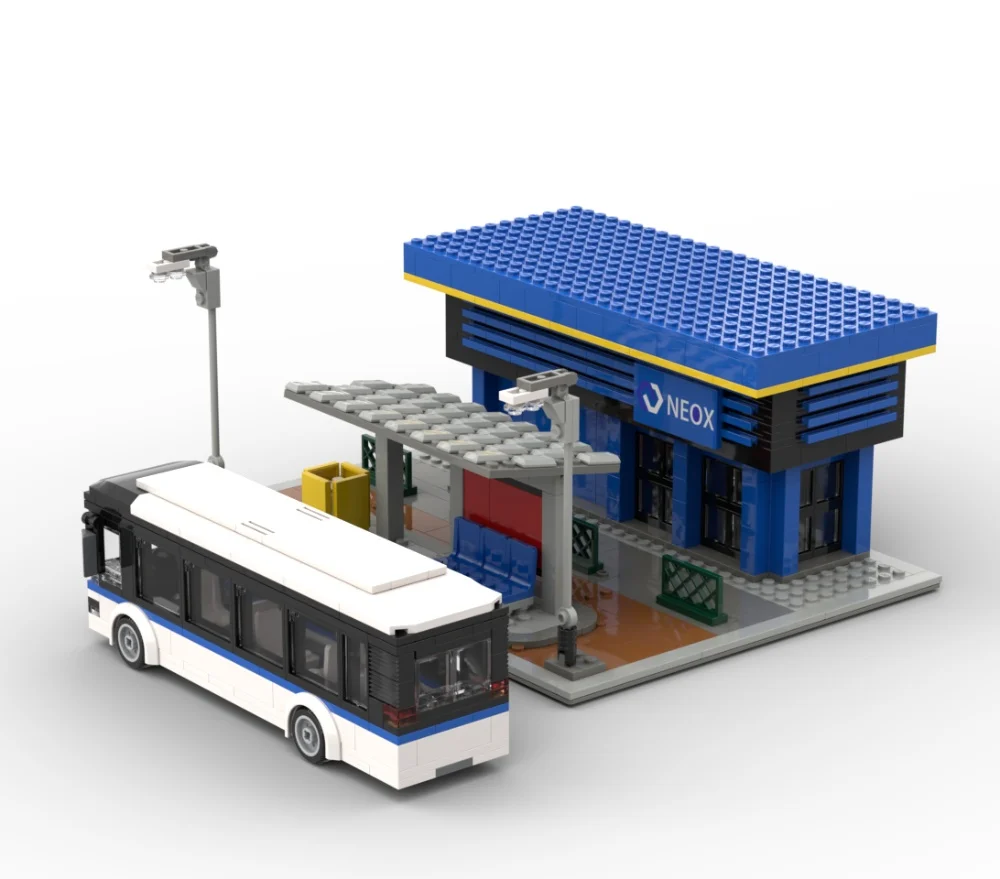 Jizai Custom Moc Building Block Sets Bus Station Model  Street View Custom House Garden 3D Construction Building Blocks