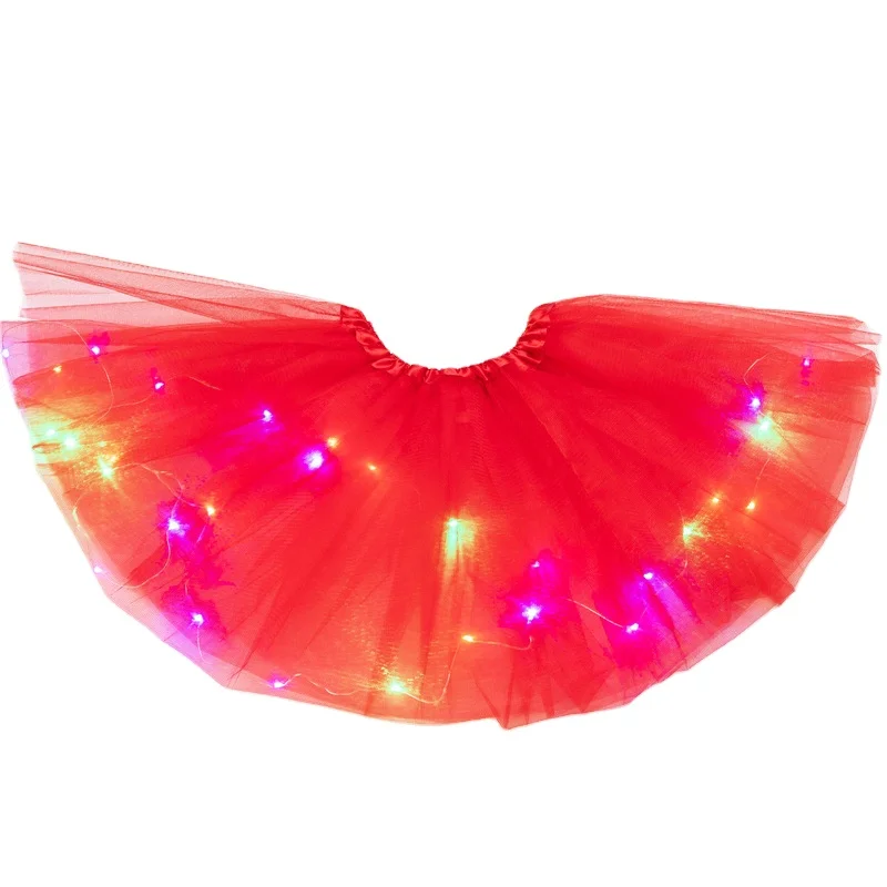Fancy colorful pink red white short tulle luminous light skirts baby girls birthday party LED tutu skirt for kids