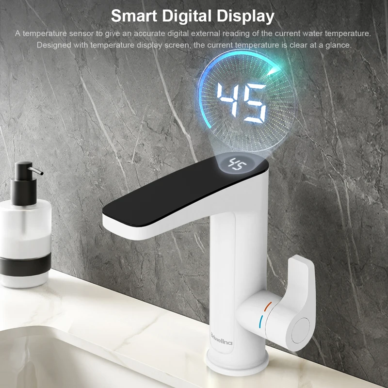 Briwellna 220V 3200W ABS Electric Faucet Instant Electric Water Heater Kitchen Faucet tap with Temperature Display