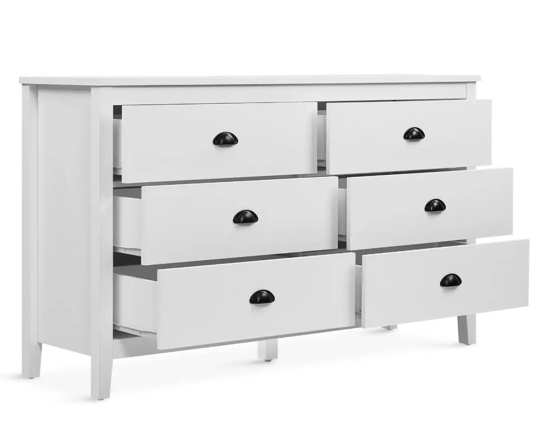 Wooden White Dresser Modern 6 Drawer Double Dresser Gold Pulls Wide Chest Of Drawers For Living Room