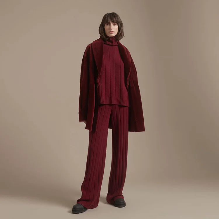 Wool Cashmere Knit Long Pants OEM/ODM Soft Warm Wide Leg Loose 2022 Custom Fall Winter for Women OEM & ODM & Custom Mid Waist