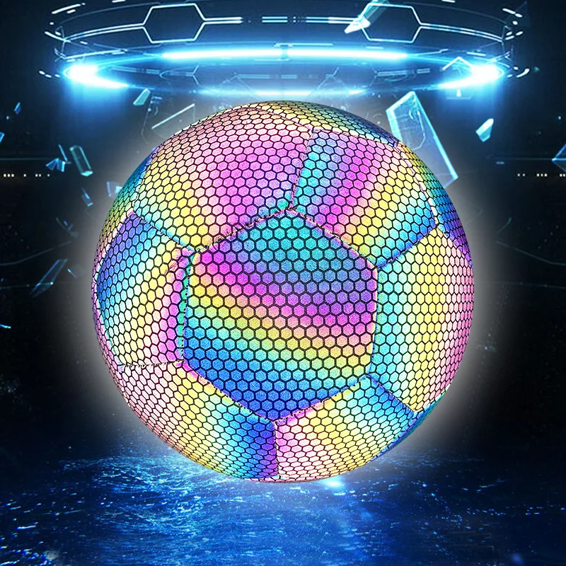 Christmas Boy Gifts Holographic Luminous Soccer Ball Standard Size Pu Reflective Durable Luminous Glow in the Dark Football