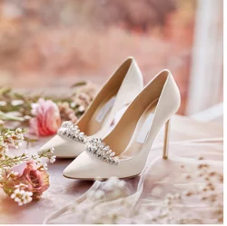 Luxury Glitter Crystal Mosaic White Bridal Wedding Shoes High Heels Ladies Party Dress Pumps