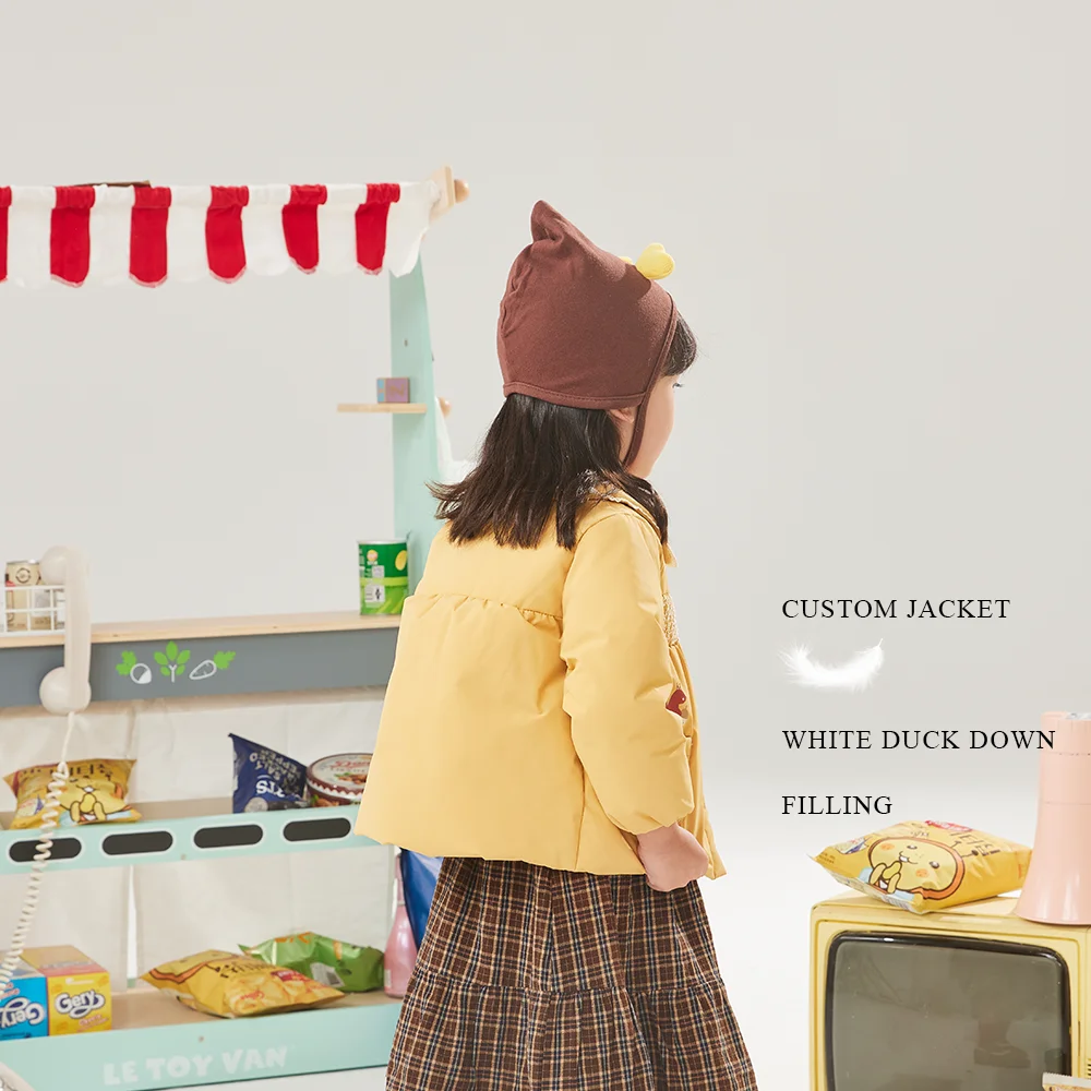 Custom cute girls down jacket animal print pattern children puffer coat white duck down kids winter warm clothes