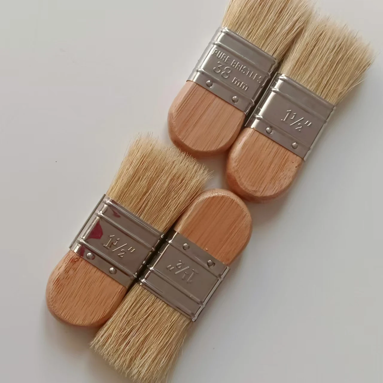Multi angle cleaning bamboo and wood pure pig mane stainless steel artistic paint brush