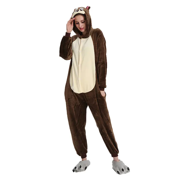 
Hot winter new custom animal cute sleepwear flannel warm hooded pajamas thick long sleeve mouse 