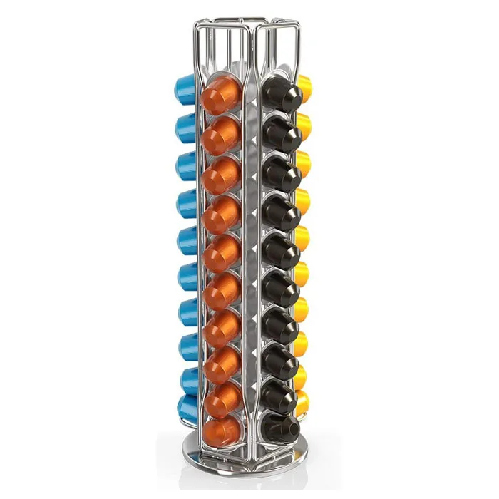 Capacity Chrome Metal Rotating Stand Metal Coffee Bar Organizer Cup Holder Coffee Pod Holder Rack