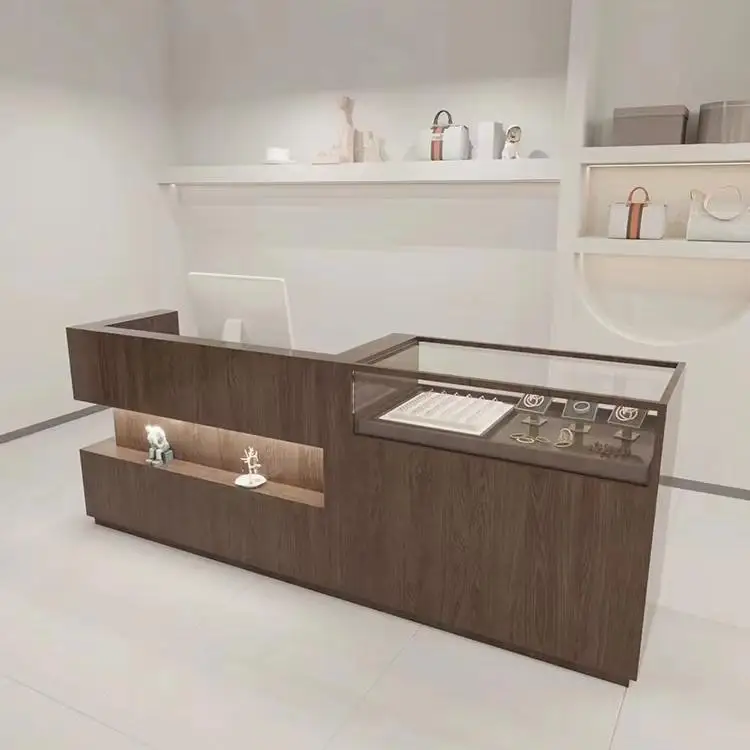 Modern Design Wooden Cash Counter Checkout Counters for Supermarket Grocery Store Mall Hotel Living Room and Hall