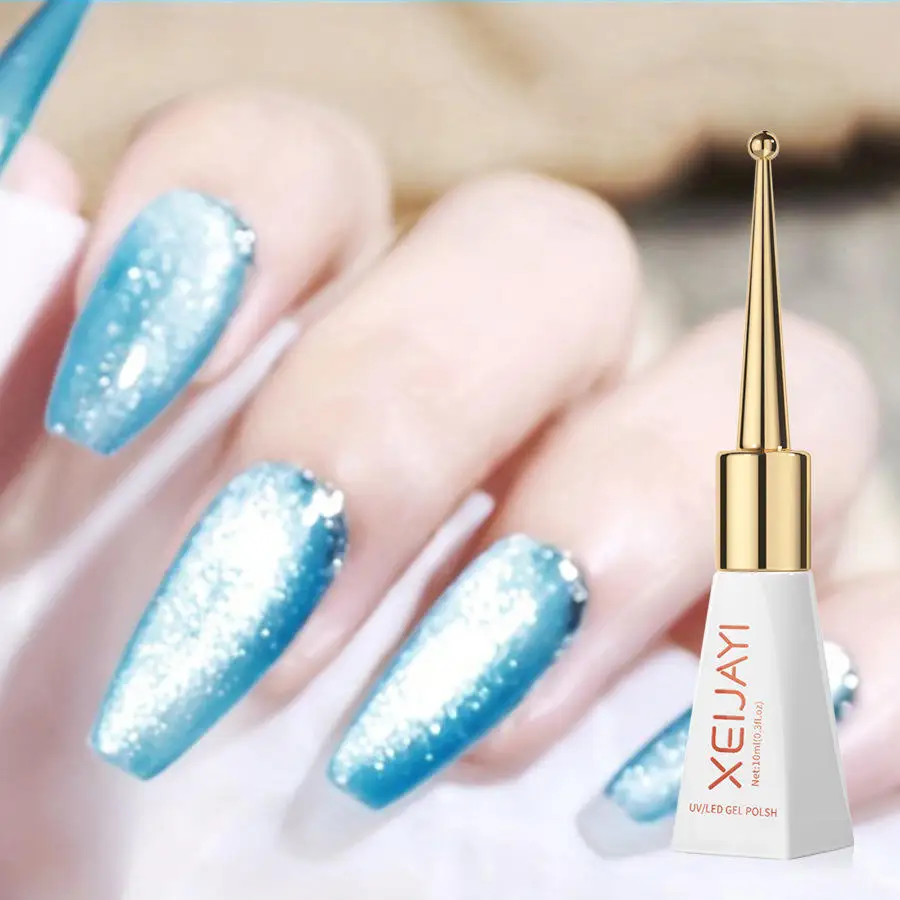 Lake Blue 10ml Cat eye Crystal Magnetic Gel Reflective Glitter Nail Polish Soak Uv Permanent Varnish Nail Art