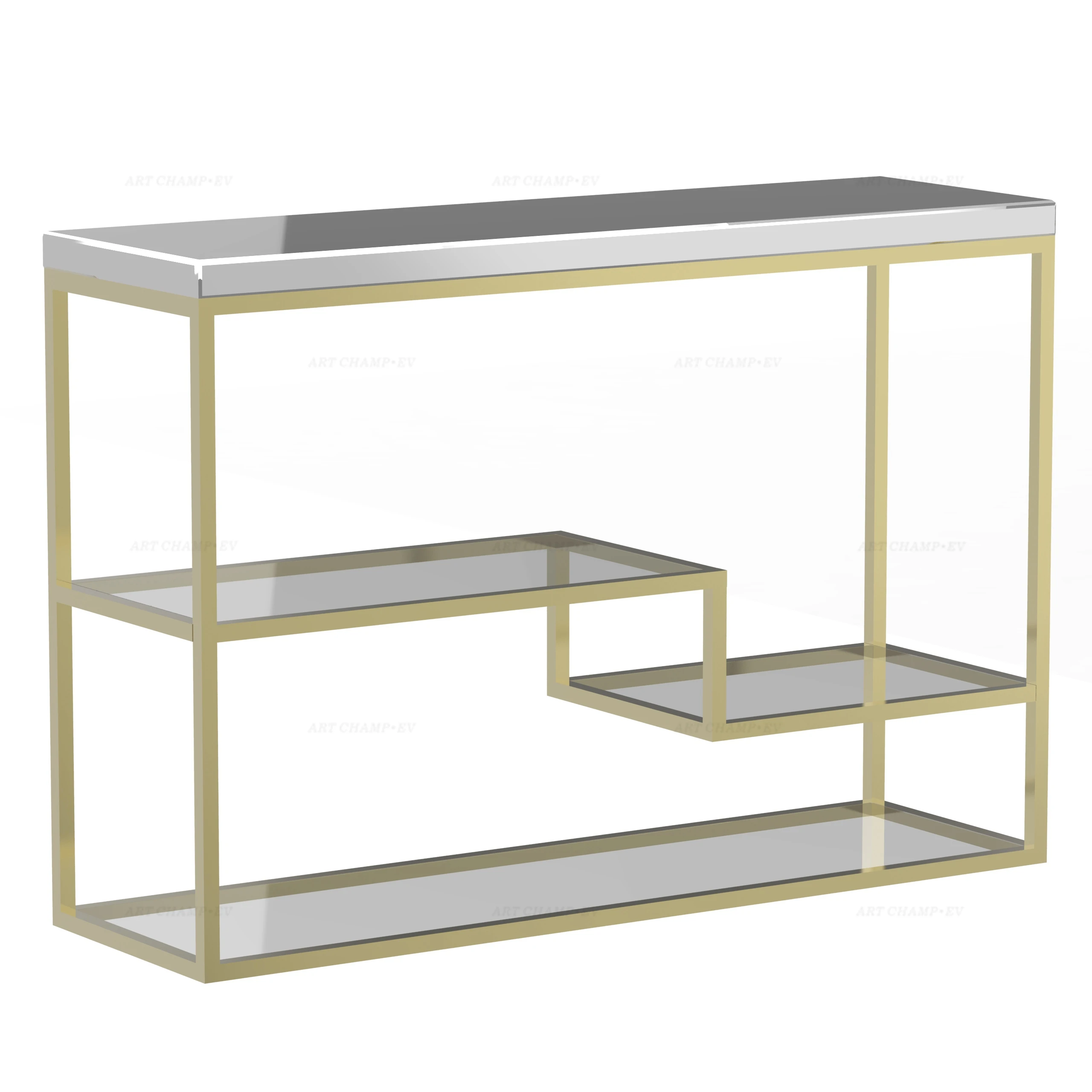 Зеркальный стол для гостиной с розовыми кристаллами