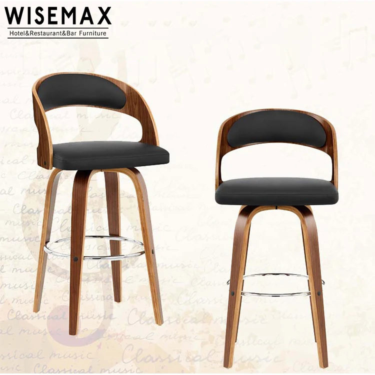 WISEMAX FURNITURE Wholesale High Quality Leather Wooden Bar Stool Chair for counter restaurant commercial furniture