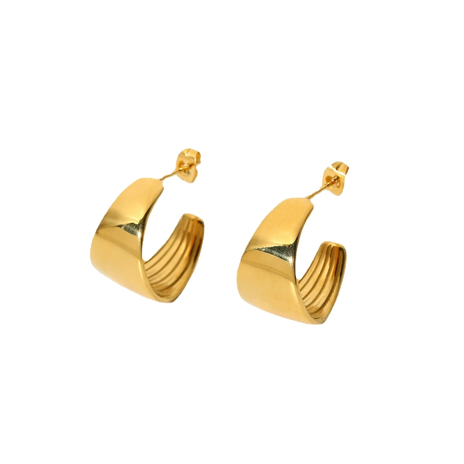 INS smooth wide fan earrings 18K gold-plated stainless steel C-shaped circle fashion jewelry for women