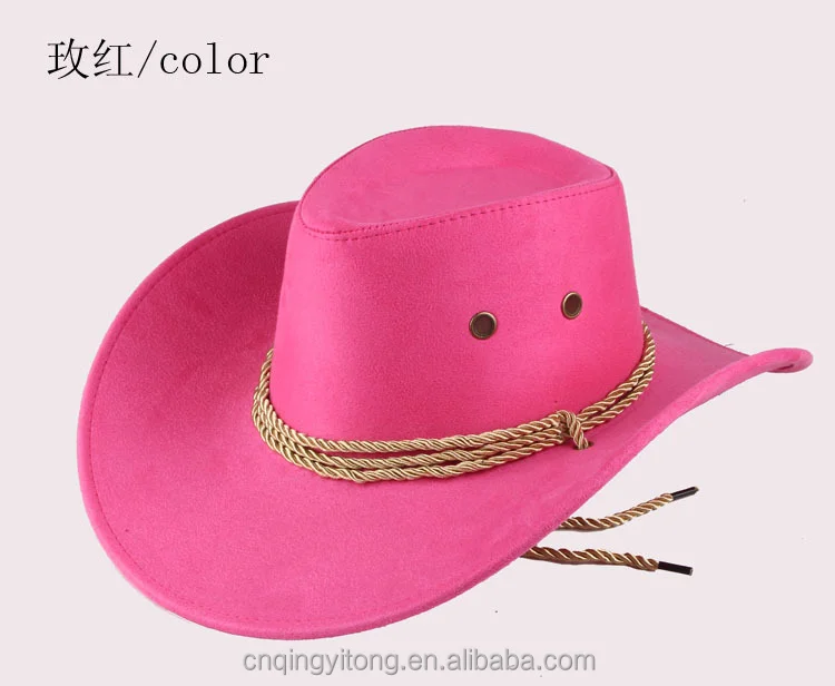 Summer Men Woman Sun Along Western Straw Cowboy Hat Riding Hat Camping Outdoor Faux Leather Cool Cowboy Hat Pink