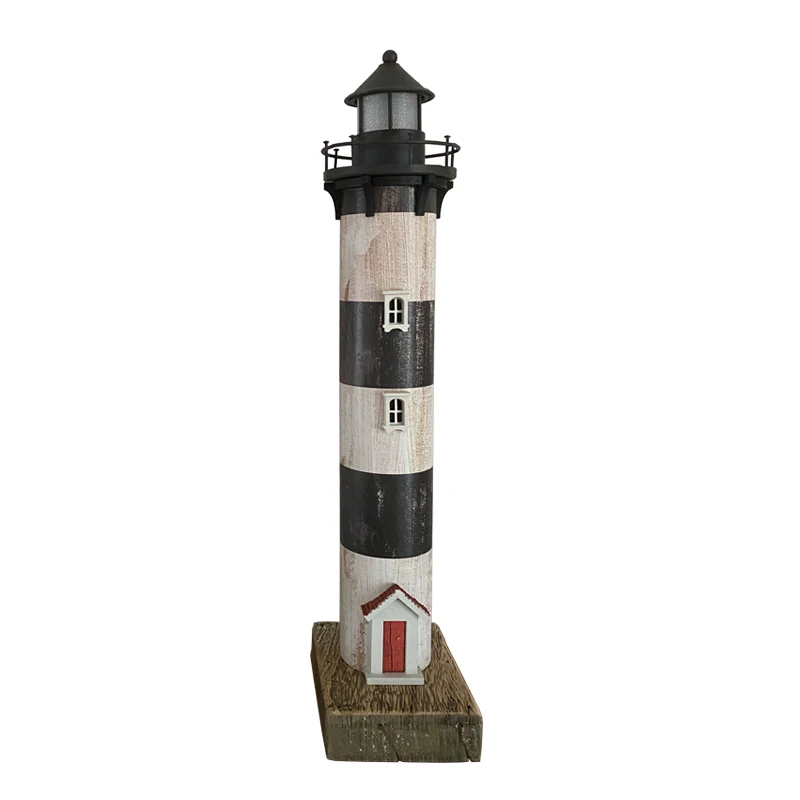 
YBOX Factory direct selling wooden decorative lighthouses classic black and white strip lighthouse 