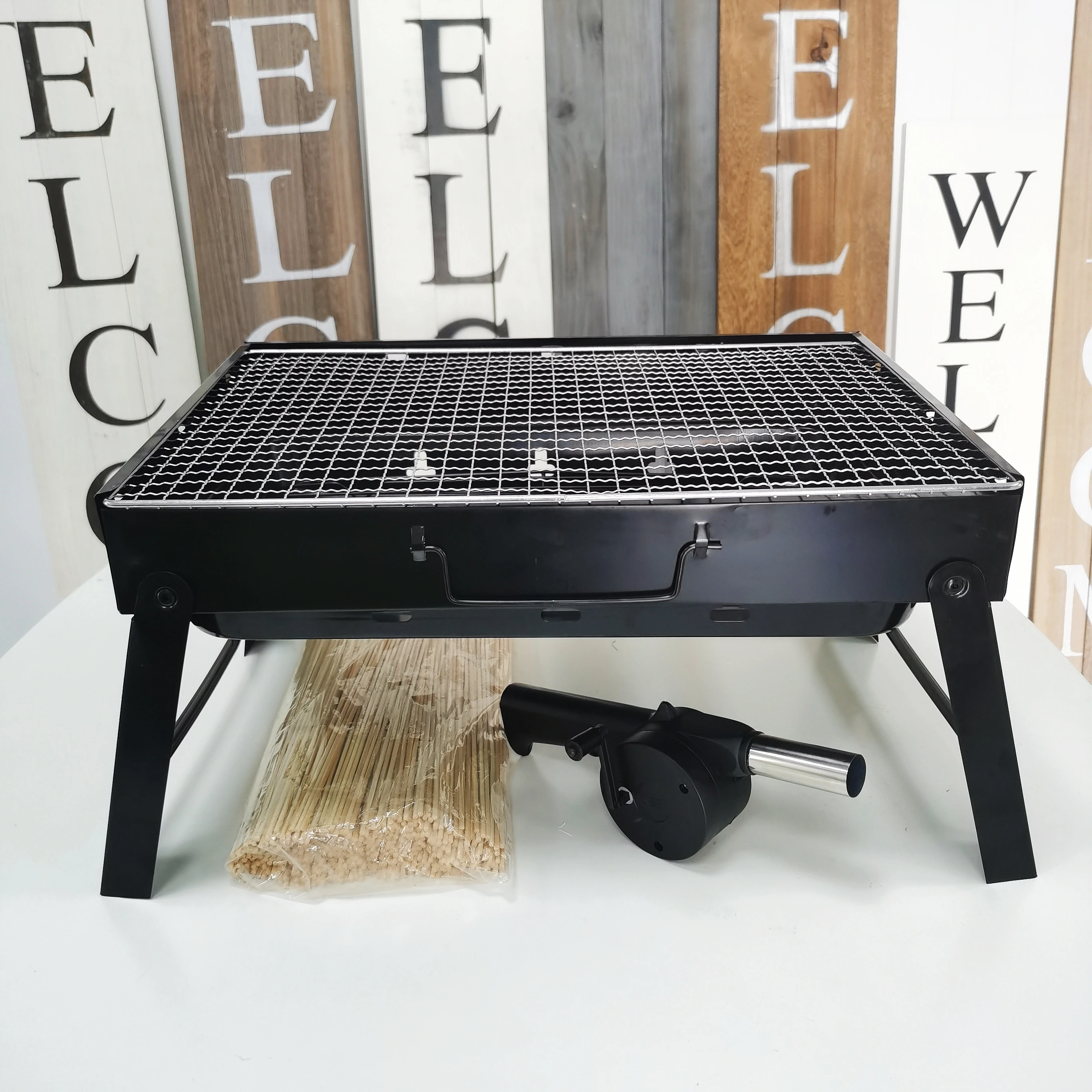 Outdoor charcoal household folding barbecue grill grill full set of tools stove black steel stove