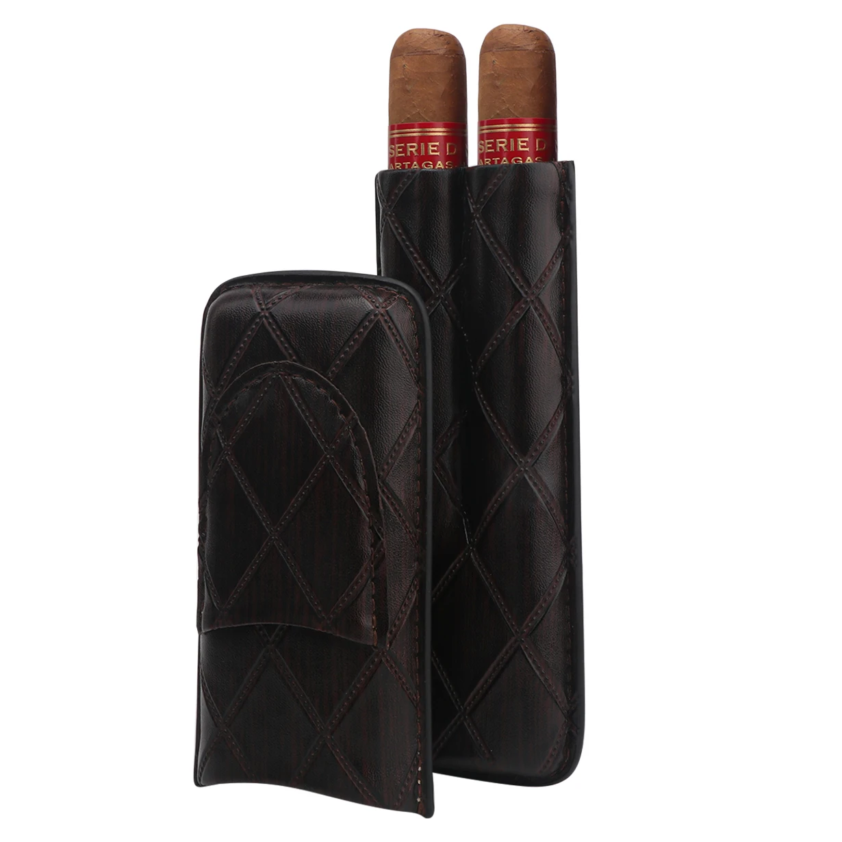 Xifei Handmade 2 Finger Black Travel Leather Cigar Case Cigar Tube Humidor