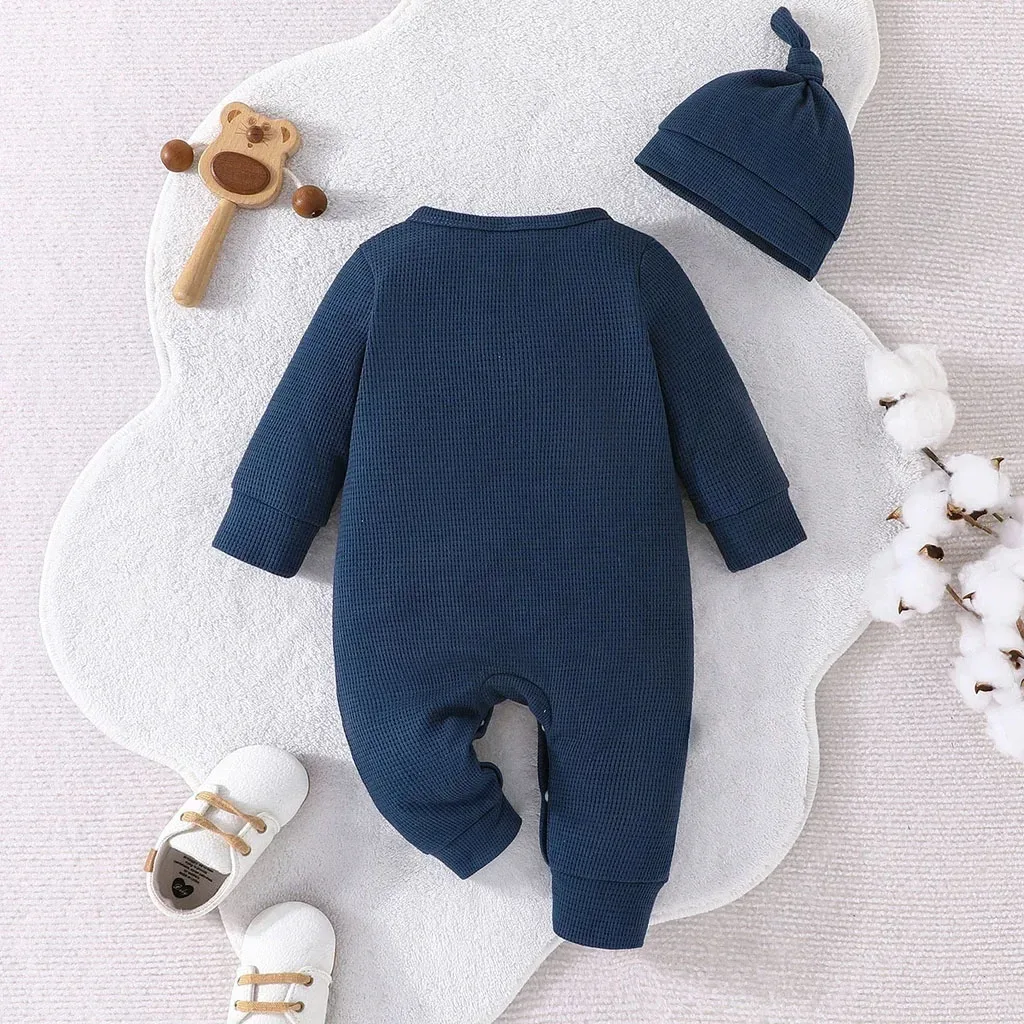 Conyson Gift Hat Set Baby Unisex Boy Girl Newborn Onesies Romper Toddler Cotton Clothing Infant Long Sleeve Tiny Button Jumpsuit
