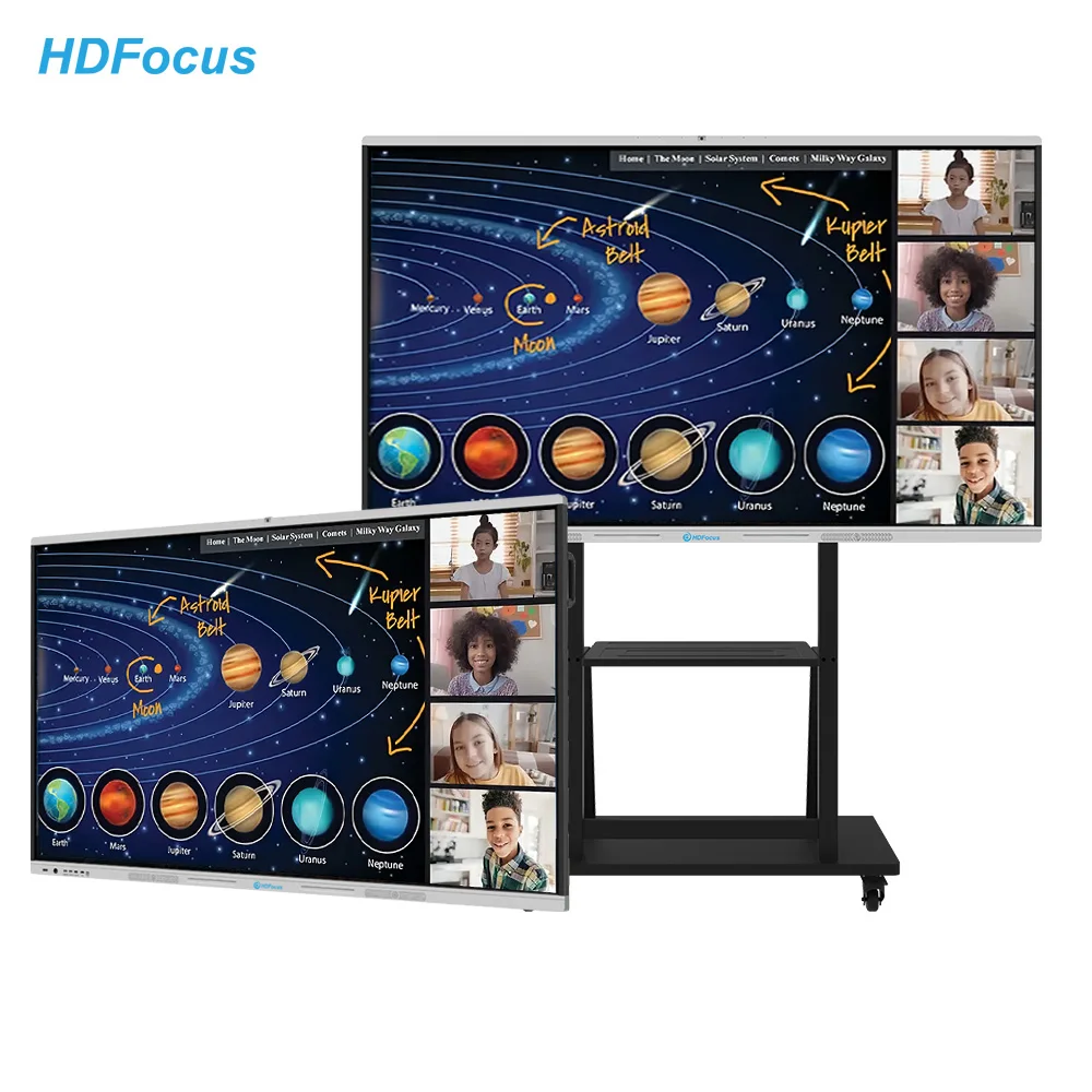HDFocus 65 75 Inch Display Touch Screen Flat Panel 4K Hd Smart Portable Electronic White board Interactive WhiteBoard For School