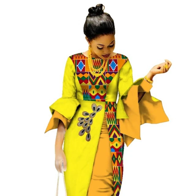 
Print Dress Summer for Women Vintage Bazin Riche Wax Print Fabric Party Dress For Girls WY2991 