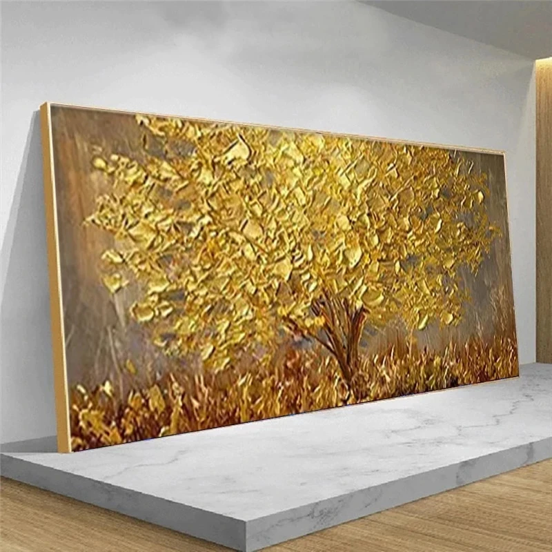 Modern Beauty Gold Silver Tree Heavy Paint Handmade Canvas Oil Painting for Home Wall Art Living Room Decor