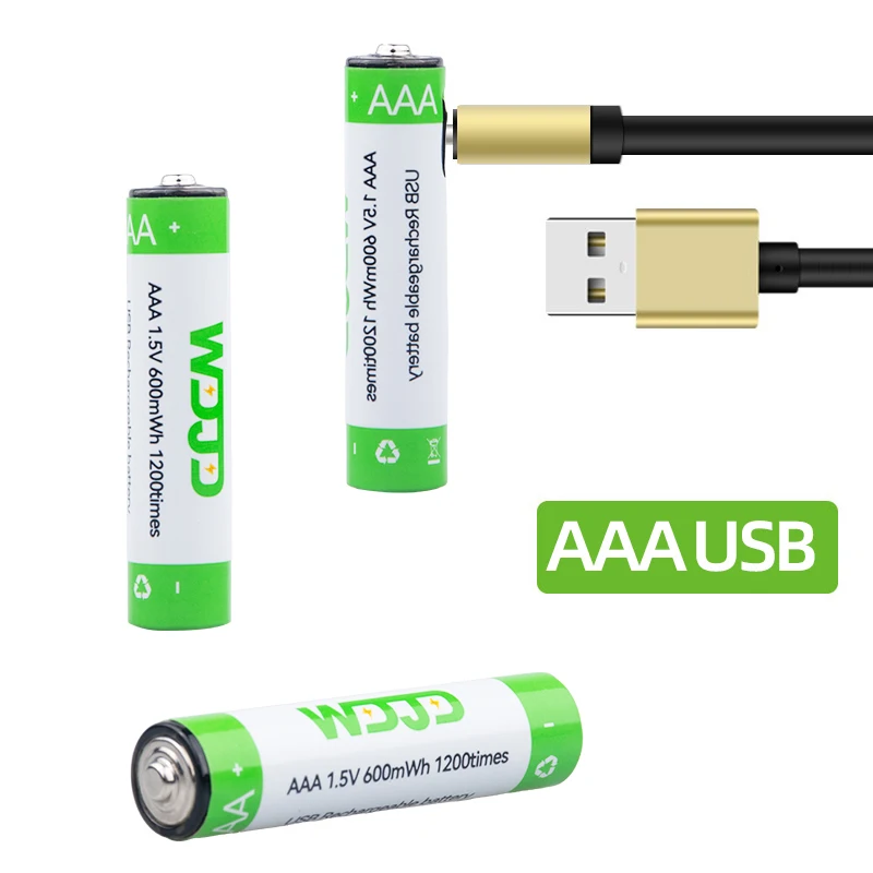 Hot Selling  1.5V AAA 600mWh Rechargeable Lithium Ion Type C Batteries for Remote Control