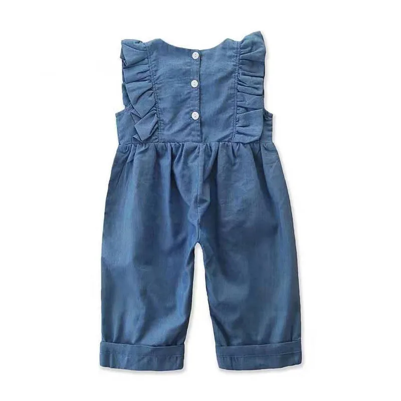 
Sleeveless Summer Infant Ruffles Clothing Denim Baby Girl Clothes Jumpsuit Romper for Kids 