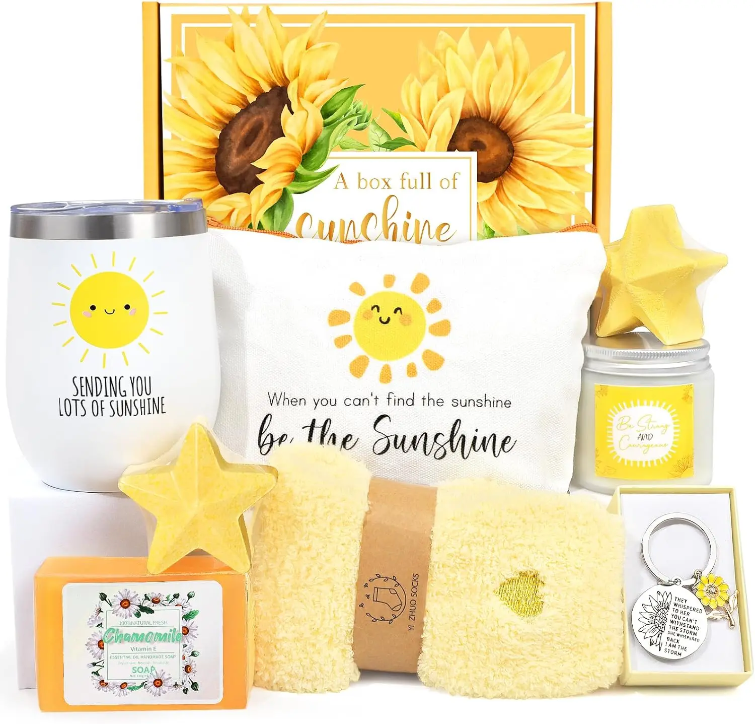 Unique 9pcs Care Package After Surgery Recovery Gifts Scented Candle Sunflower Keychain Bath Bomb Spa Sunshine Women Gift Set