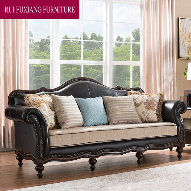 N326 American Living Room Furniture Antique Style Genuine Leather sofa set