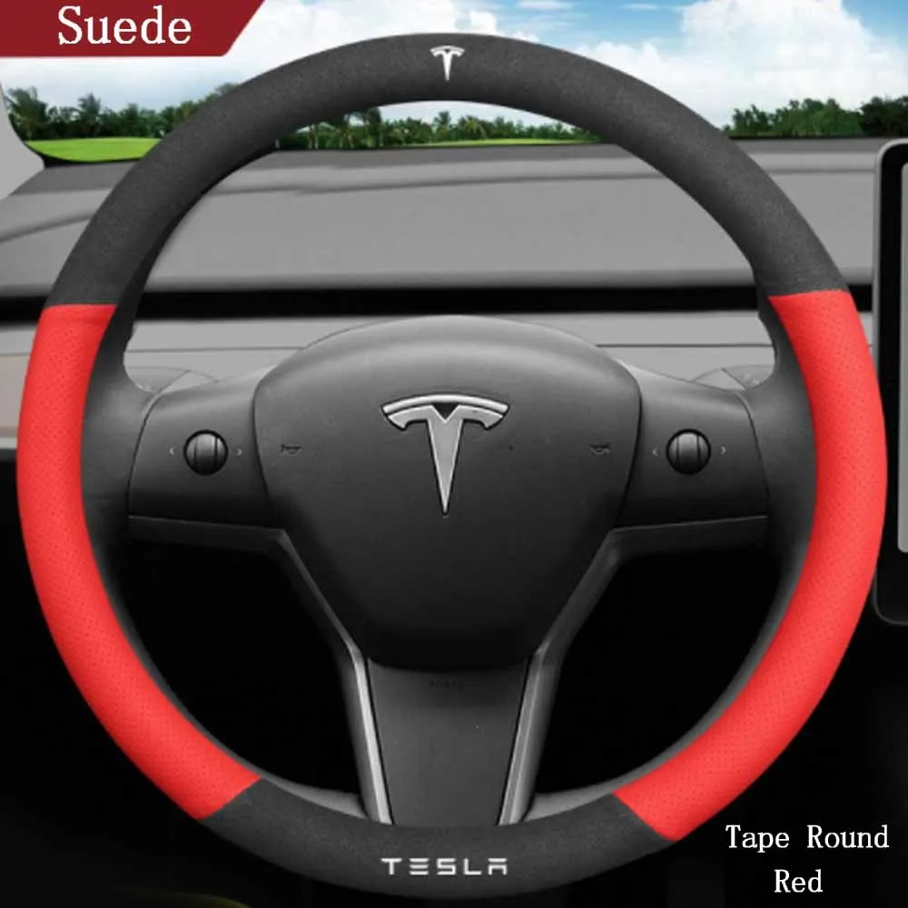 Exterior Accessories Italy Suede Steering wheel cover protective For tesla mode 3 X Y decoration accessoriesOther Exterior Acce