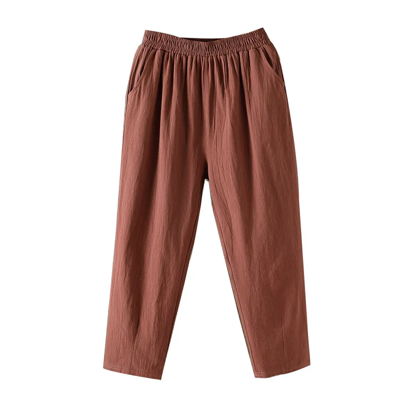 2021 New Spring & Summer Cotton and Linen Women Nine-point Pants Loose Harlan Casual Bottom