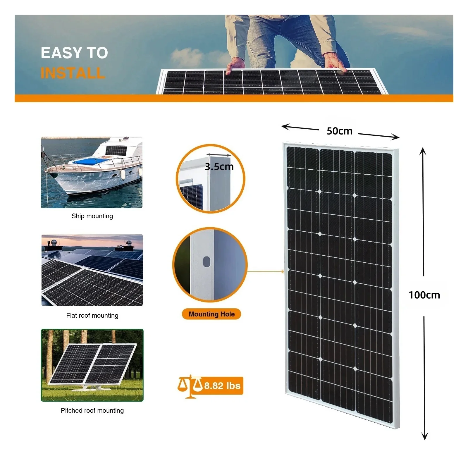 Senhuo Rigid Solar 3000w Single Crystal Photovoltaic Panel 18V Charger For Outdoor Home Roofs